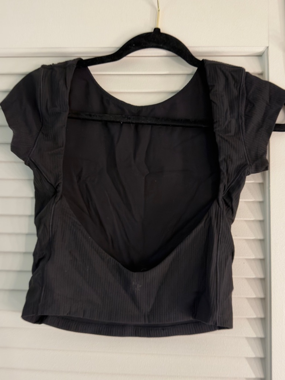 Women's Black Ribbed Short Sleeve Tee - Picture 2 of 4